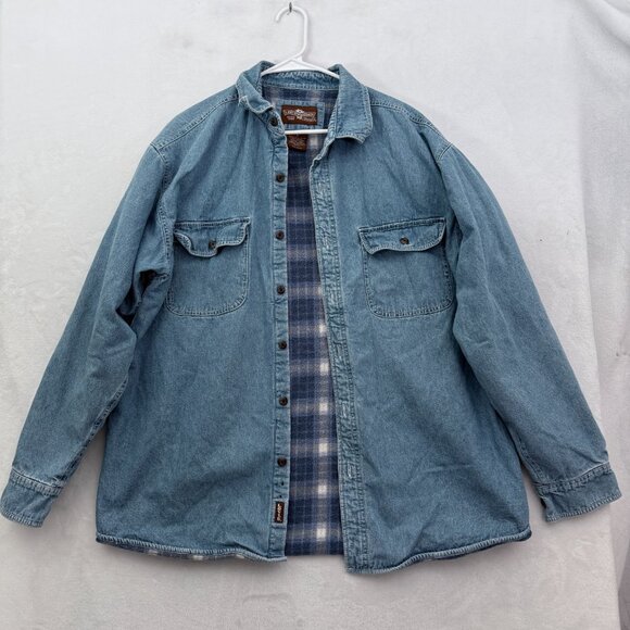 Levis Denim Shirt Mens L Blue Flannel Line Shacket Flap Pocket Outdoor Western - Picture 1 of 10